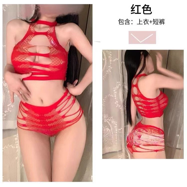 Ge Meng sexy underwear sexy hollow mesh perspective split suit tear-free mesh uniform women's