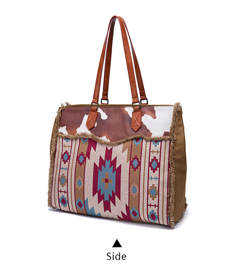 Túi Tote Nữ Vải Canvas Cotton Họa Tiết Bohemian Vintage Đeo Vai, Đeo Chéo, Xách Tay Màu Nâu, Xanh, Đỏ, Be chi tiết 28