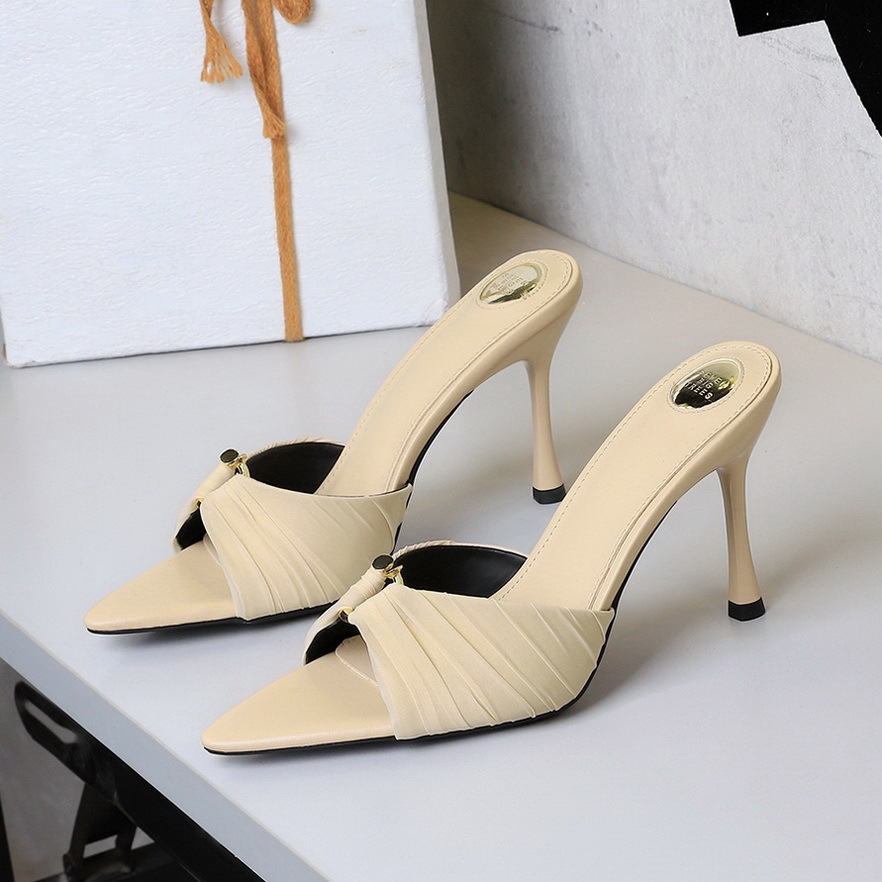 Sandal cao gót nữ mũi nhọn quai ngang họa tiết da báo, giày cao gót ren nhún gót 9cm — Họa tiết da báo, Màu be, màu đen