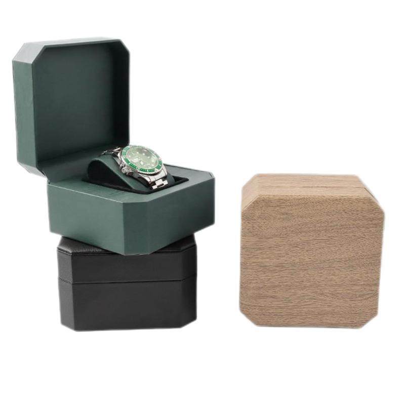 Octagonal leather watch box PU leather watch packaging gift box Green watch box Watch bracelet storage portable watch box