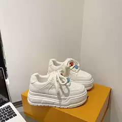 Europe Size Genuine Leather Lace-Up Chunky Platform Sneakers for Petite Women 8cm Panda Casual Shoes Tie-Dye Style Women's Shoes