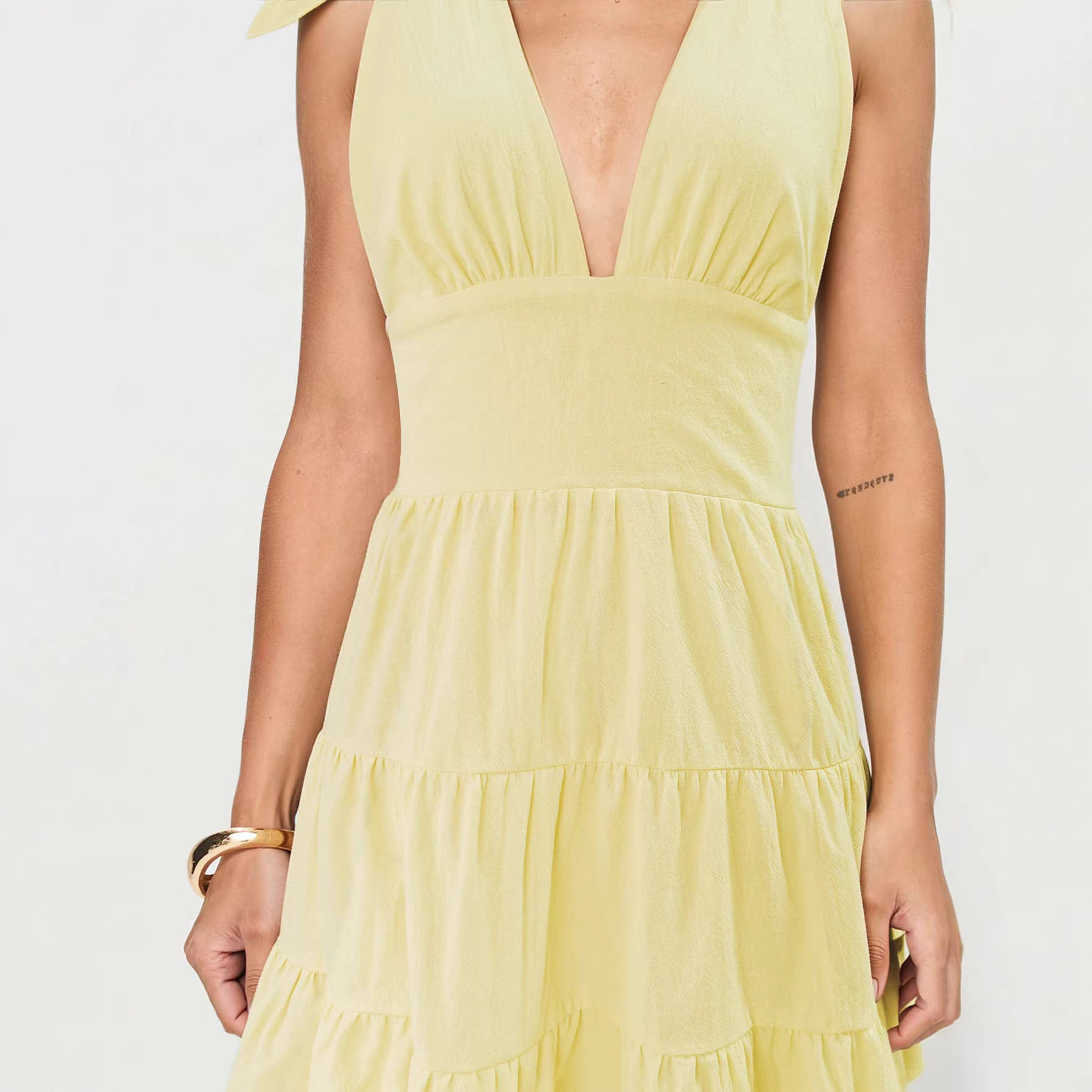 A Line Backless Dress Solid Color Waist Defining Sleeveless Bow Detail Beach Vacation Wear Wholesale Available