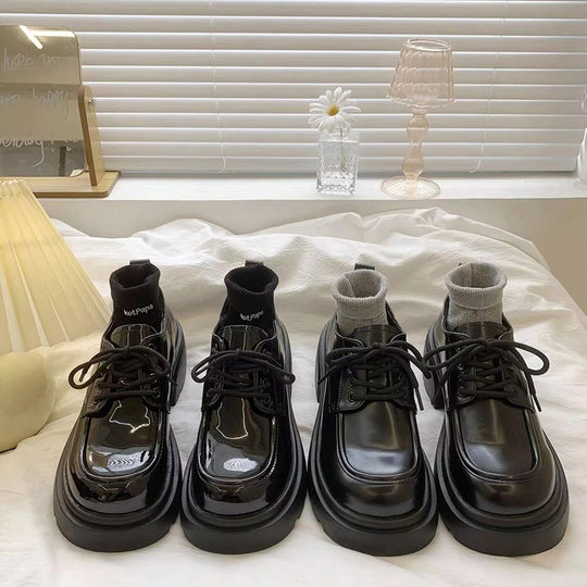 黑色粗跟小皮鞋女英伦风春夏系带日系JK增高玛丽珍乐福通勤工作鞋