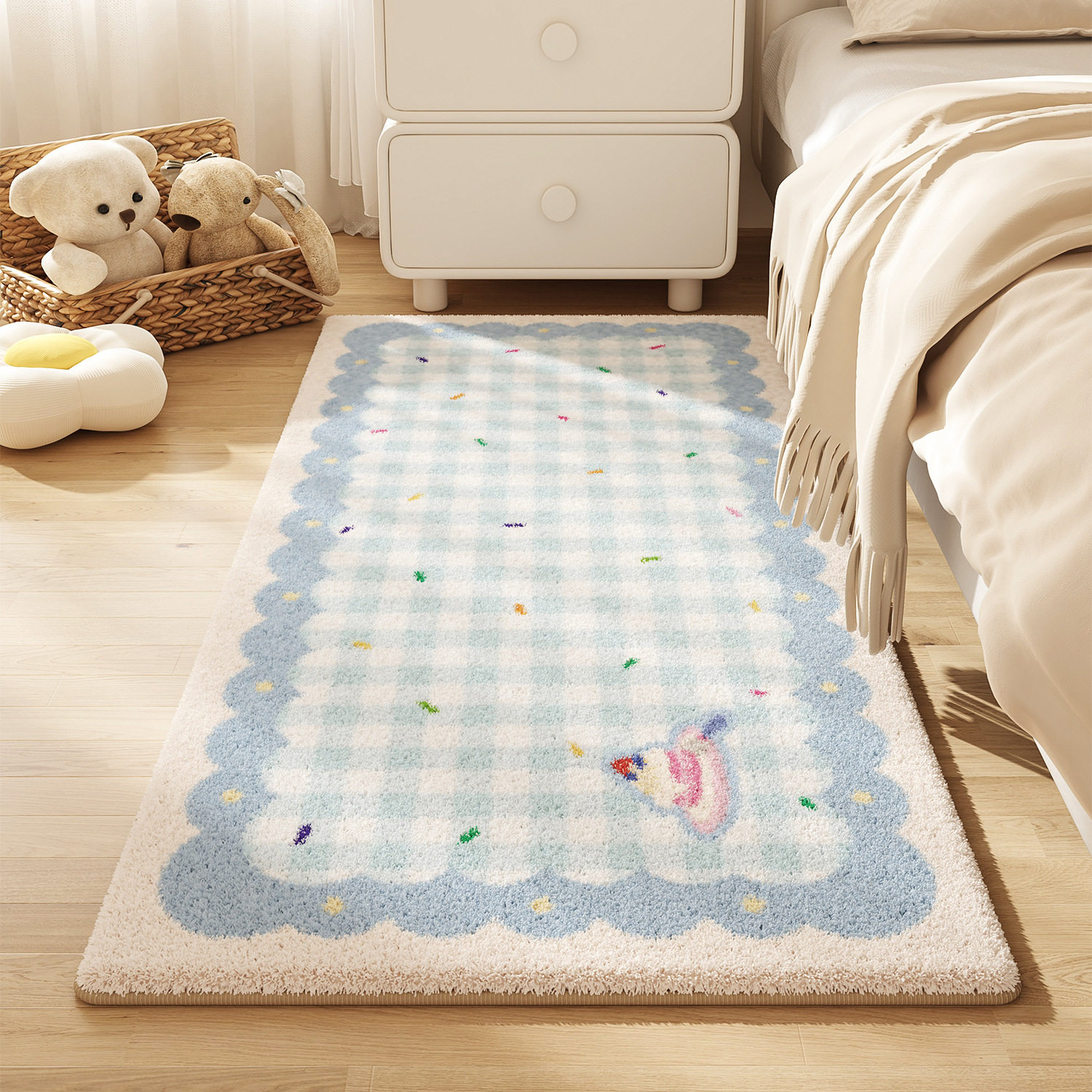 Cream Style Carpet Bedroom Bedside Blanket Home Easy-Care Imitation Cashmere Carpet Room Layout Bed End Wear-Resistant Floor Mat