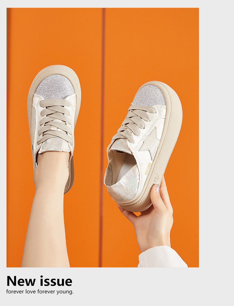 Giày sneaker nữ chunky đế dày phong cách thể thao mùa hè — Gạo trắng, Hồng chi tiết 12
