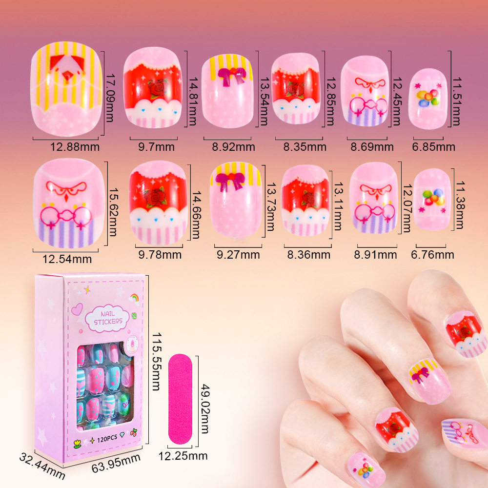 Children's Wearable Nails 120 Pieces Creative Ocean Style Kidsren's Wearable Nails Cartoon Girls Set Nails
