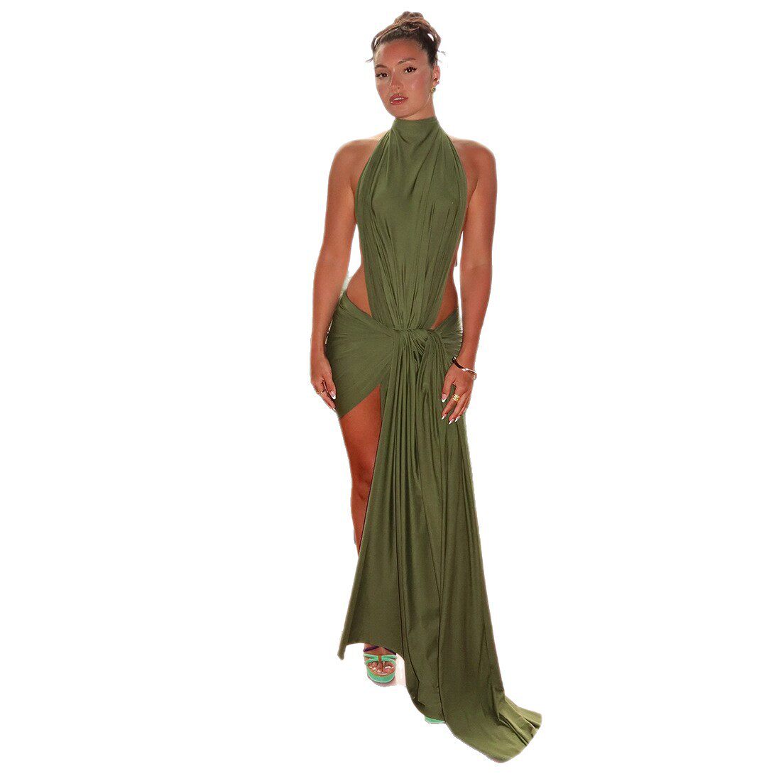 Spring Womens Dress Solid Color Ruffled Design Backless Bodycon Fit Casual or Party Wear Wholesale Available
