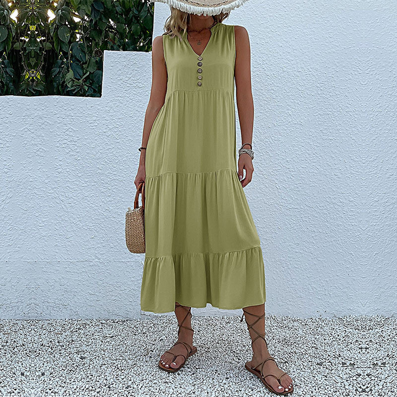 Summer Casual Sleeveless Dress Loose Fit Solid Color Comfortable Fabric Perfect for Everyday Wear Wholesale