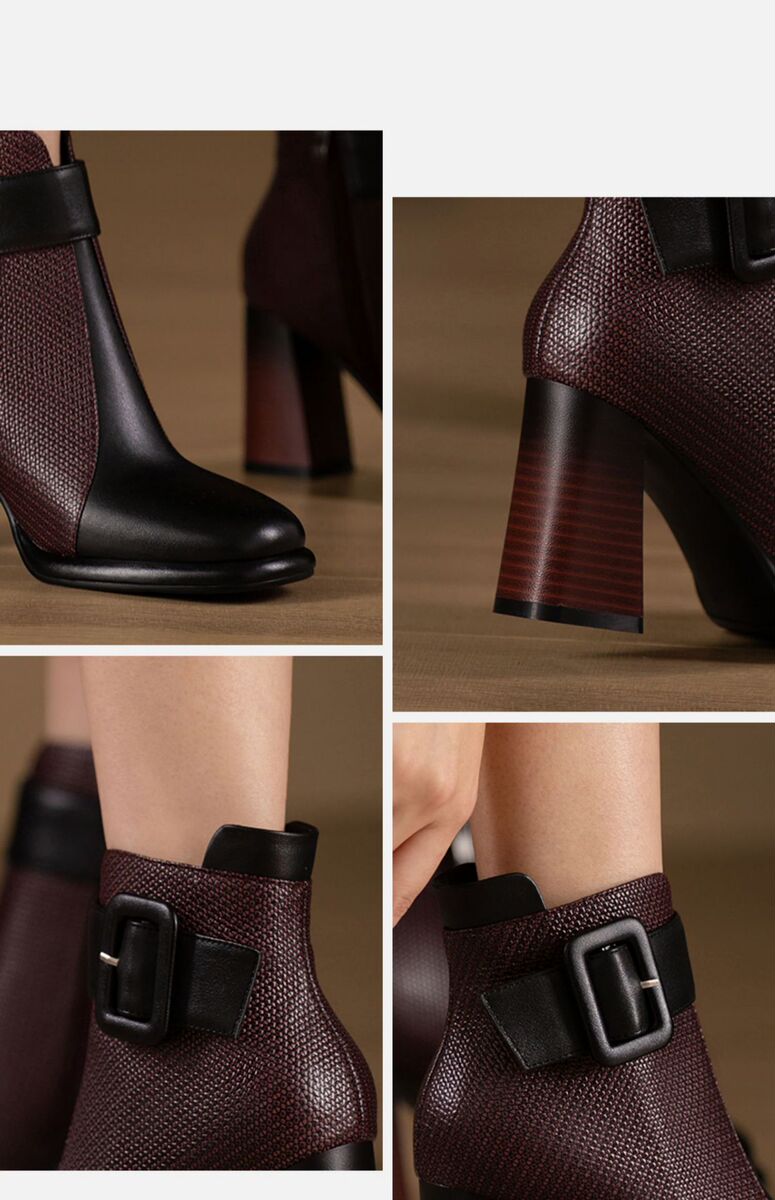 Boot nữ cổ thấp mũi tròn gót dày phong cách thanh lịch — màu đen, màu nâu