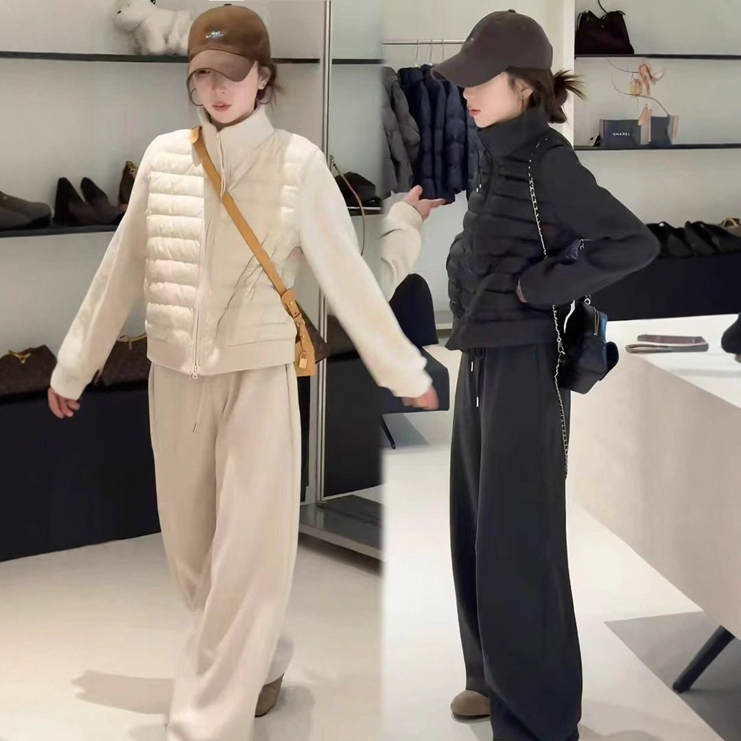 2025 Winter Fashion New Casual Style Suit Slim Stand Collar Warm Jacket Loose Wide Leg Pants Two-Piece Set