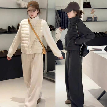 2025 Winter Fashion New Casual Style Suit Slim Stand Collar Warm Jacket Loose Wide Leg Pants Two-Piece Set