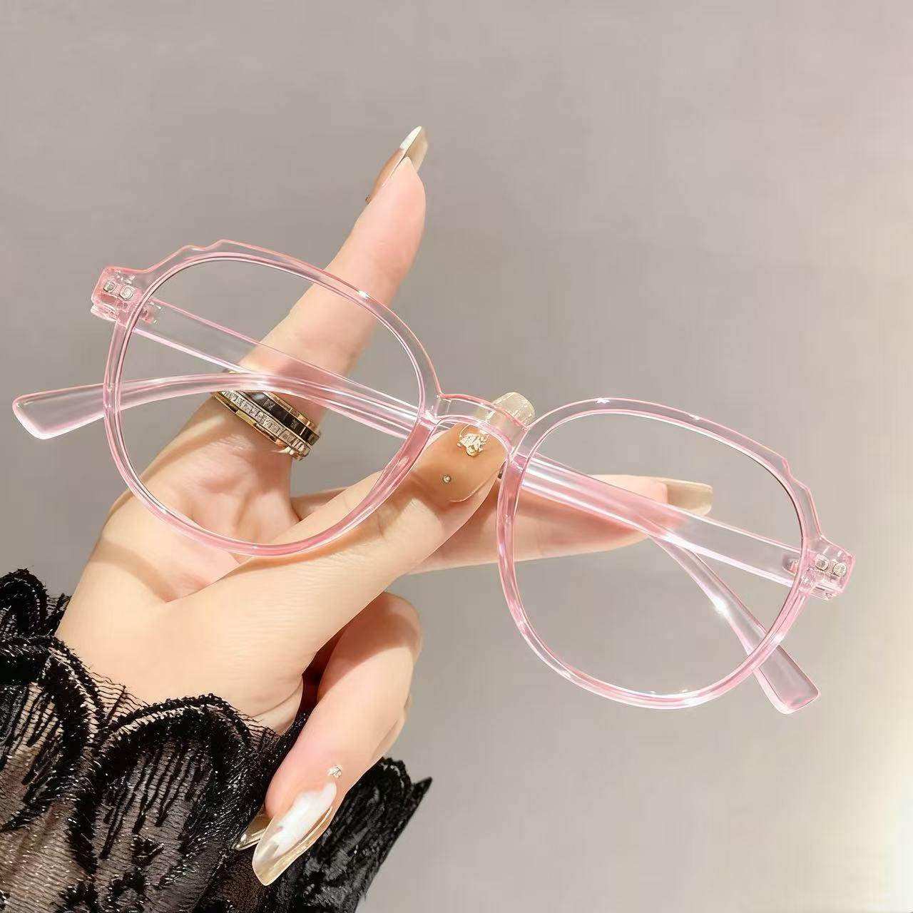 Ultra-Light Anti-Blue Light Glasses Mustard Green Two-Color Glasses Frame Retro Round Men's and Women's Student Plain Glasses