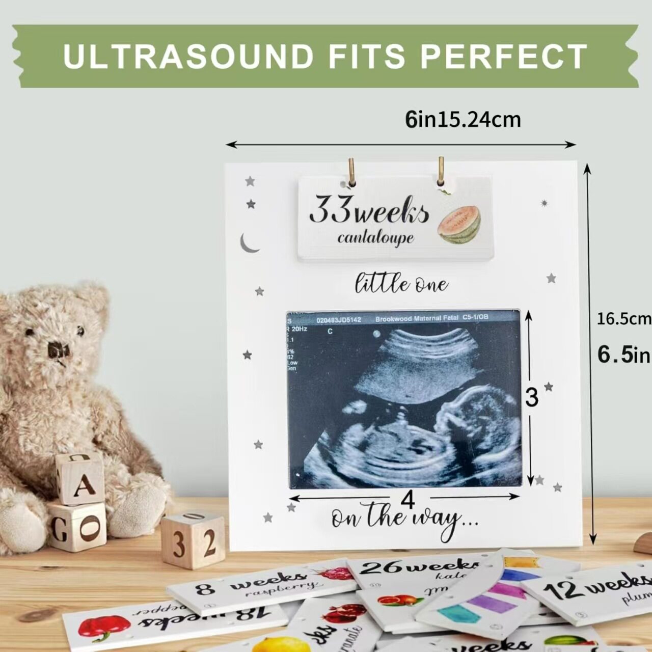 Cross-Border Ultrasonic Wooden Photo Frame with 17 Reversible Wooden Fruit Number Tags for Birth Countdown for Newborns