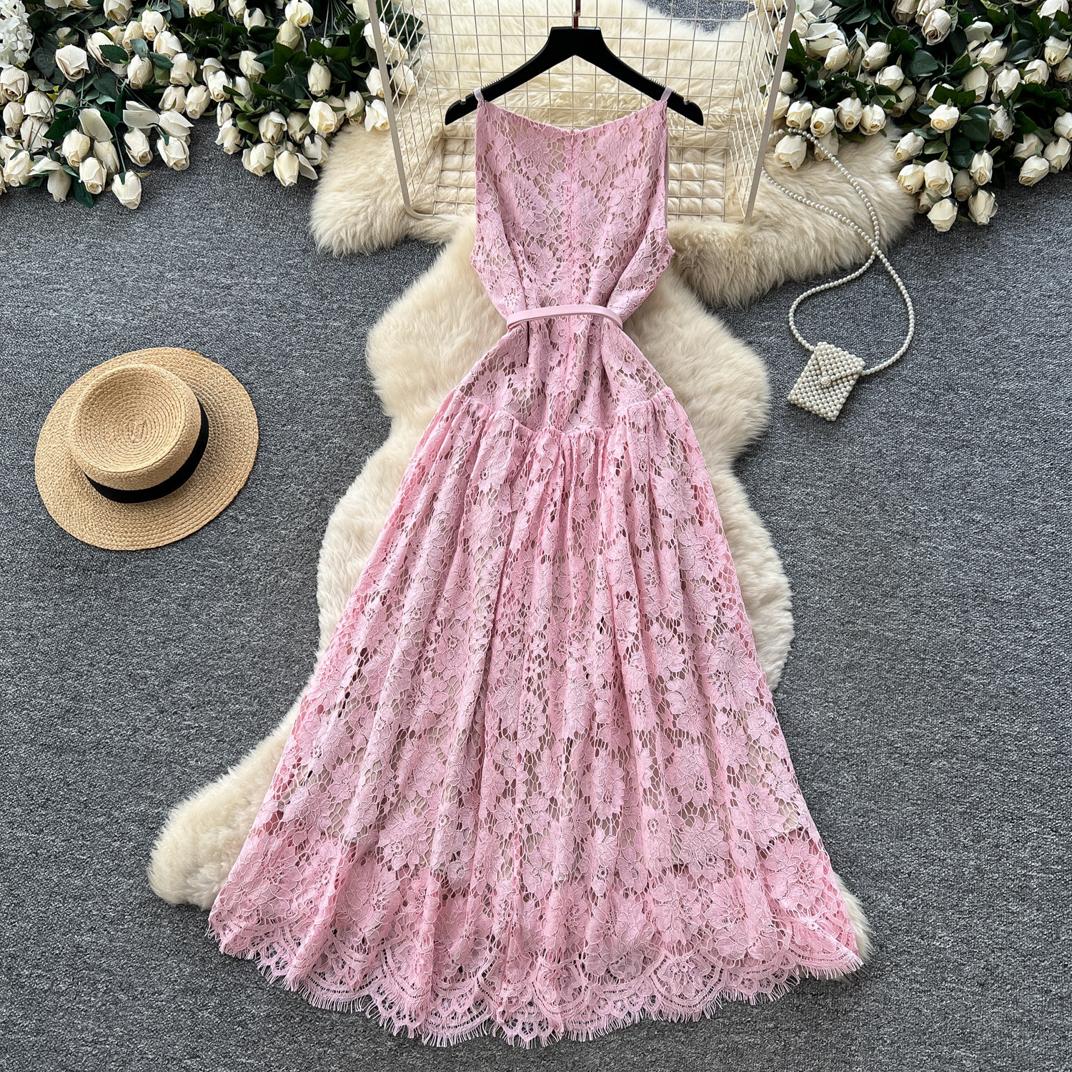 Lace Slip Dress Summer Elegance Waist Defining A Line Silhouette Perfect for Parties and Events Wholesale Available