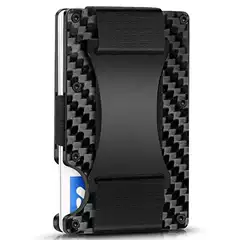 Carbon Fiber Card Holder RFID Blocking Metal Card Clip Minimalist Wallet for Men