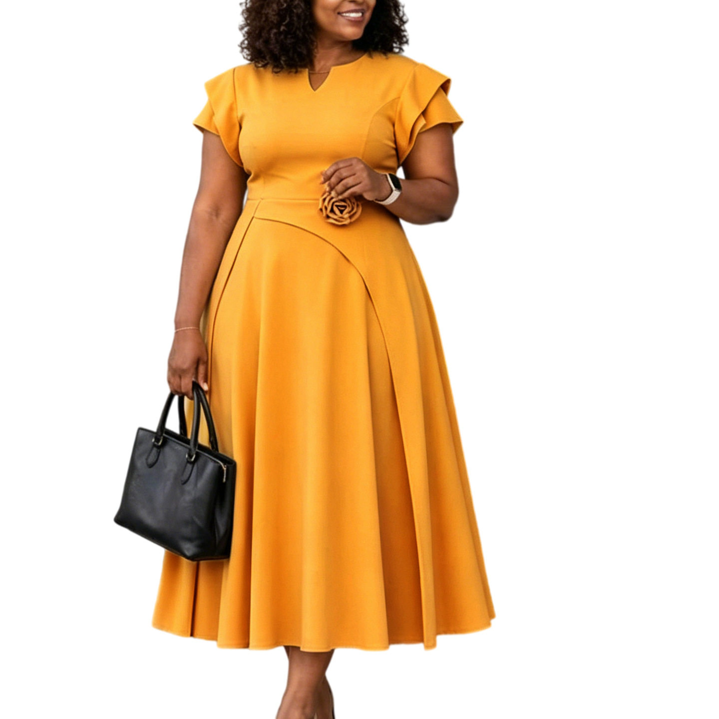 Plus Size Elegant Midi Dress High Waist Flared Skirt African Print Summer Fashion for Women Wholesale Available