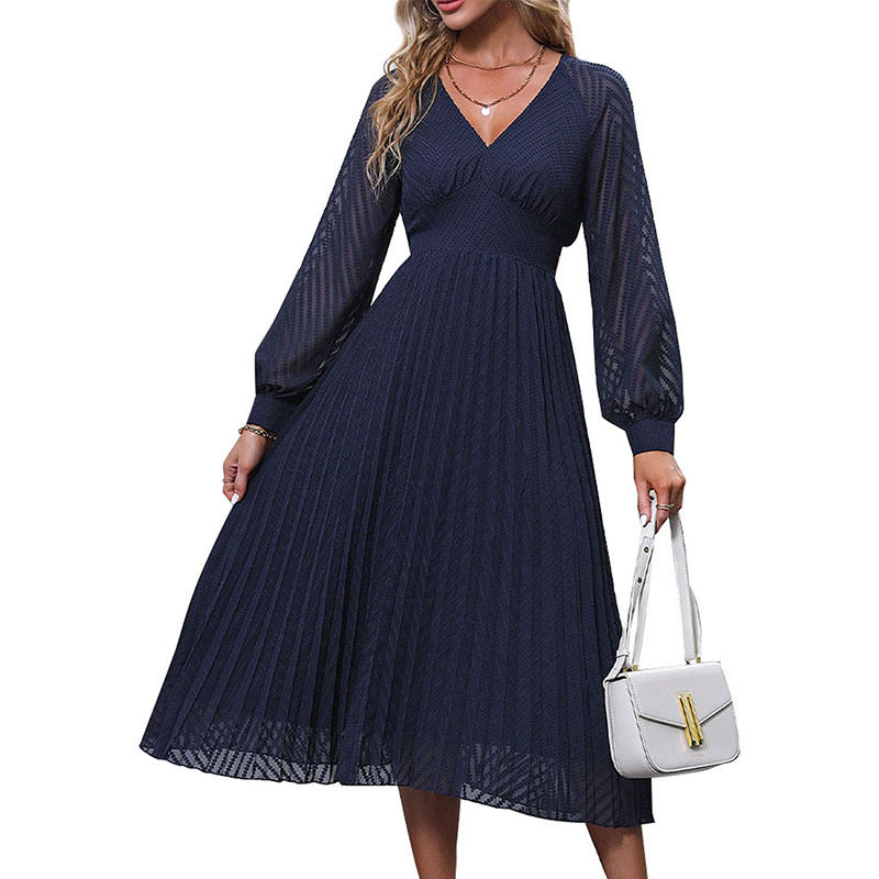 Womens Long Sleeve Solid Color Dress Elegant Design Autumn Collection High Quality Fabric Wholesale Available