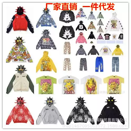 26Fw European and American Street Style Zip Hoodie Glo Cartoon Print Zip Camouflage Hooded Sweatshirt Casual Pants