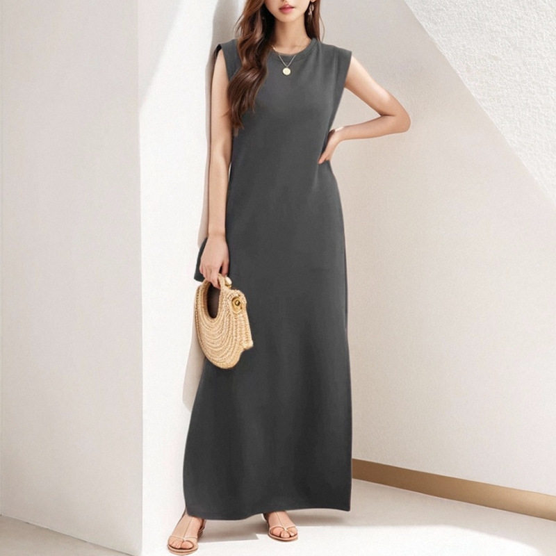 Womens Spring Dress Fashionable Elegant Sleeveless Round Neck Slim Fit Perfect for Casual or Formal Occasions