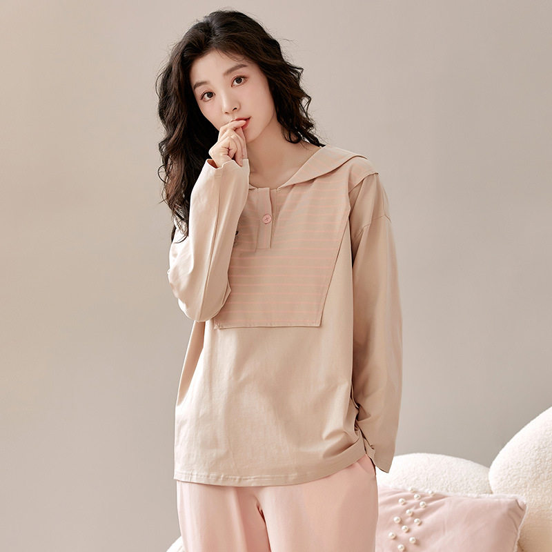 Autumn and Winter new women's pajamas 5a antibacterial confinement clothing nursing clothing long sleeve pull frame plus size loose homewear suit