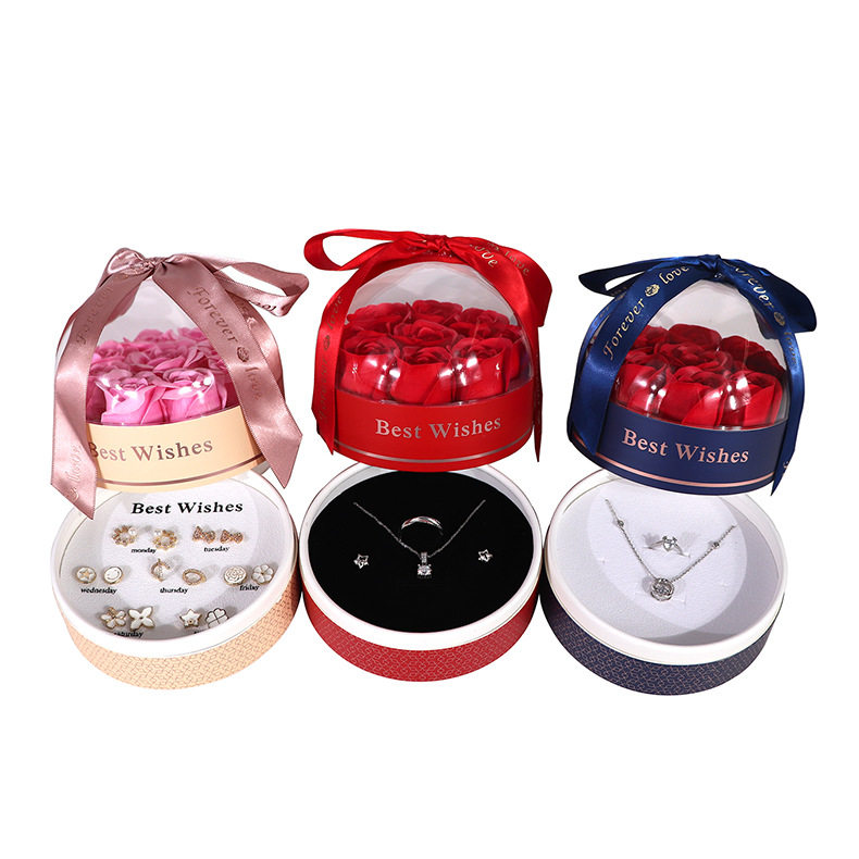 Batch Cylinder 9 Rose Box Earrings Ring Necklace Lipstick Jewelry Gift Box Seven Pairs of Earrings Gold Cake Box