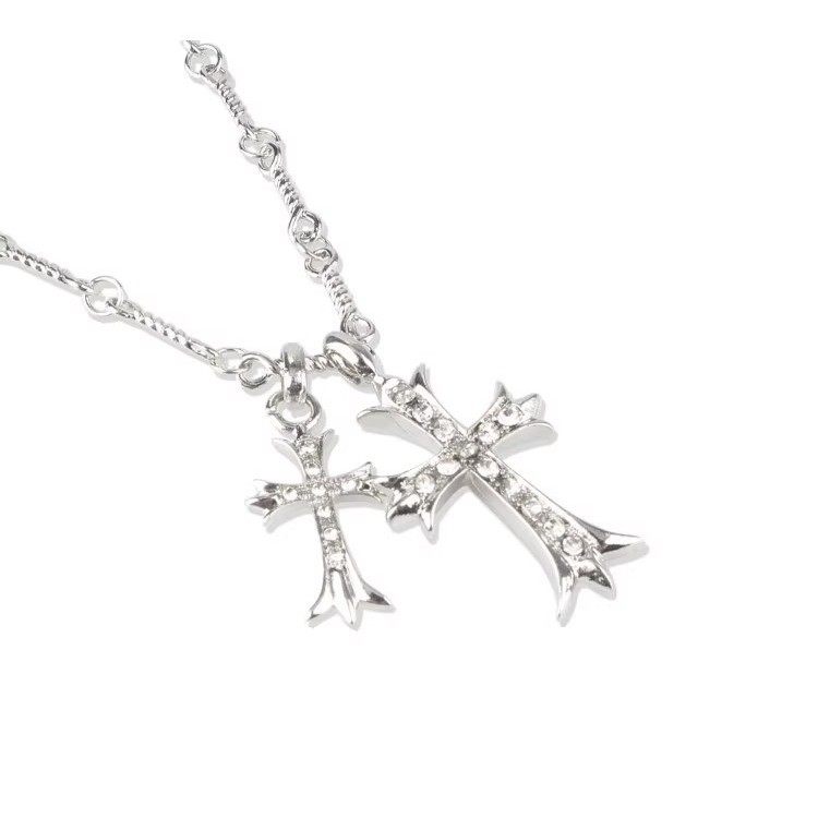 Double Cross Diamond Necklace for Men, Versatile, Trendy, Hip-Hop, Simple and Personalized Design, Clavicle Chain, Non-Fading Gift Jewelry