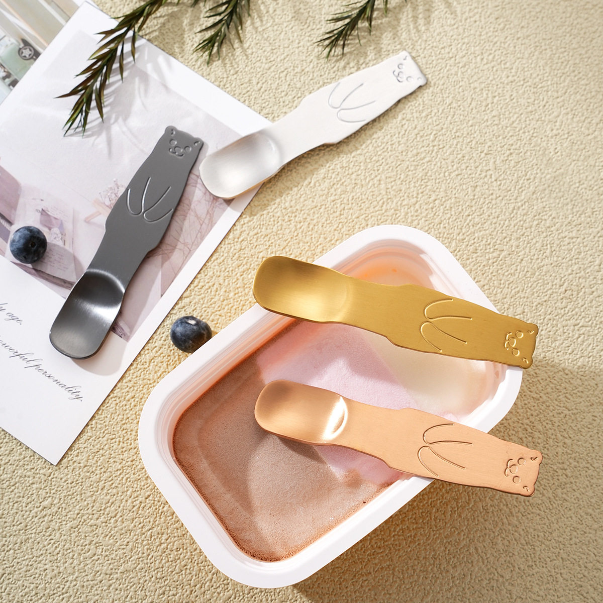 Japanese 304 Stainless Steel Ice Cream Spoon Bear Cake Spoon Ice Cream Spoon Kidsren's Jelly Dessert Spoon Seasoning Spoon