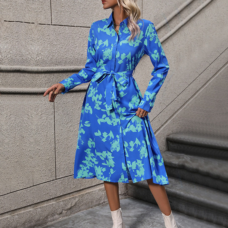 Long Sleeve Printed Dress European and American Style Fall Collection Wholesale Available custom packaging