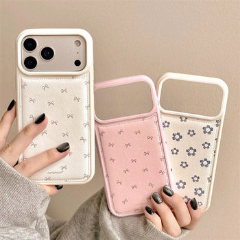 Ins Bow Flower Suitable for Apple 17Promax Mobile Phone Case Ip16 Drum Bag Leather Pattern 15Pro Korean Style 14 Women