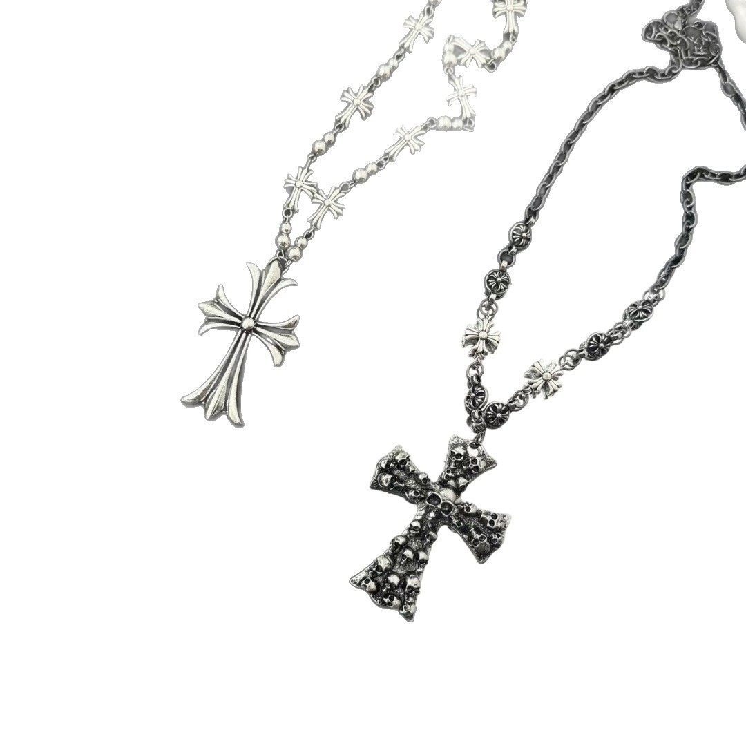 Punk Niche Ins-Style Retro Skull Cross Pendant Necklace for Women Hip-Hop Spicy Girl Choker Ins Collarbone Chain