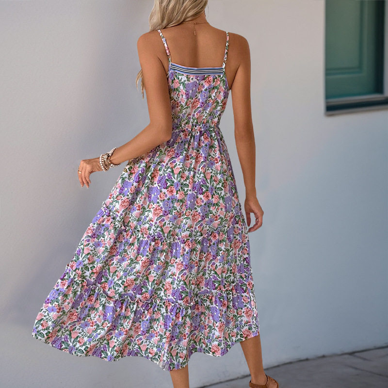 Layered Floral Print Maxi Dress Casual Style Adjustable Drawstring Comfortable Fabric Perfect for Summer Outings