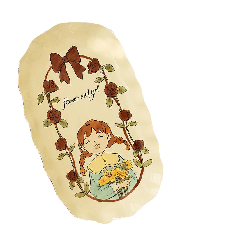 Tulip Girl Tableware Set Household Ceramic Bowls, Chopsticks and Plates Birthday Gifts for Women Souvenirs for Moving into a New Home Gifts