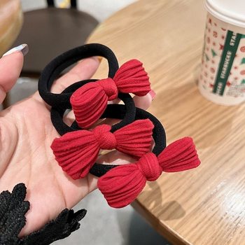 New Year red bow towel ring hair rope ponytail ball head rope high elastic rubber band Bow