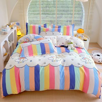 Brushed Printed Four-Piece Set Taiwan Bed Cover Quilt Cover Sheet Fitted Sheet (Three) Modern Simple Style