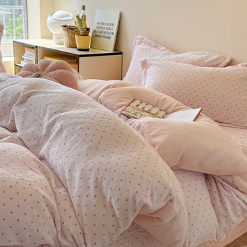 Fresh and High-Weight Winter Milk Velvet Bed Cover Four-Piece Set Thickeneded and Warm Double-Sided Coral Velvet Duvet Cover Bedding