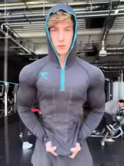 Gym Fitness Long-Sleeved Men's Autumn and Winter Classic Superhero Quick-Drying Stretch Hoodie Half-Zip T-Shirt Top
