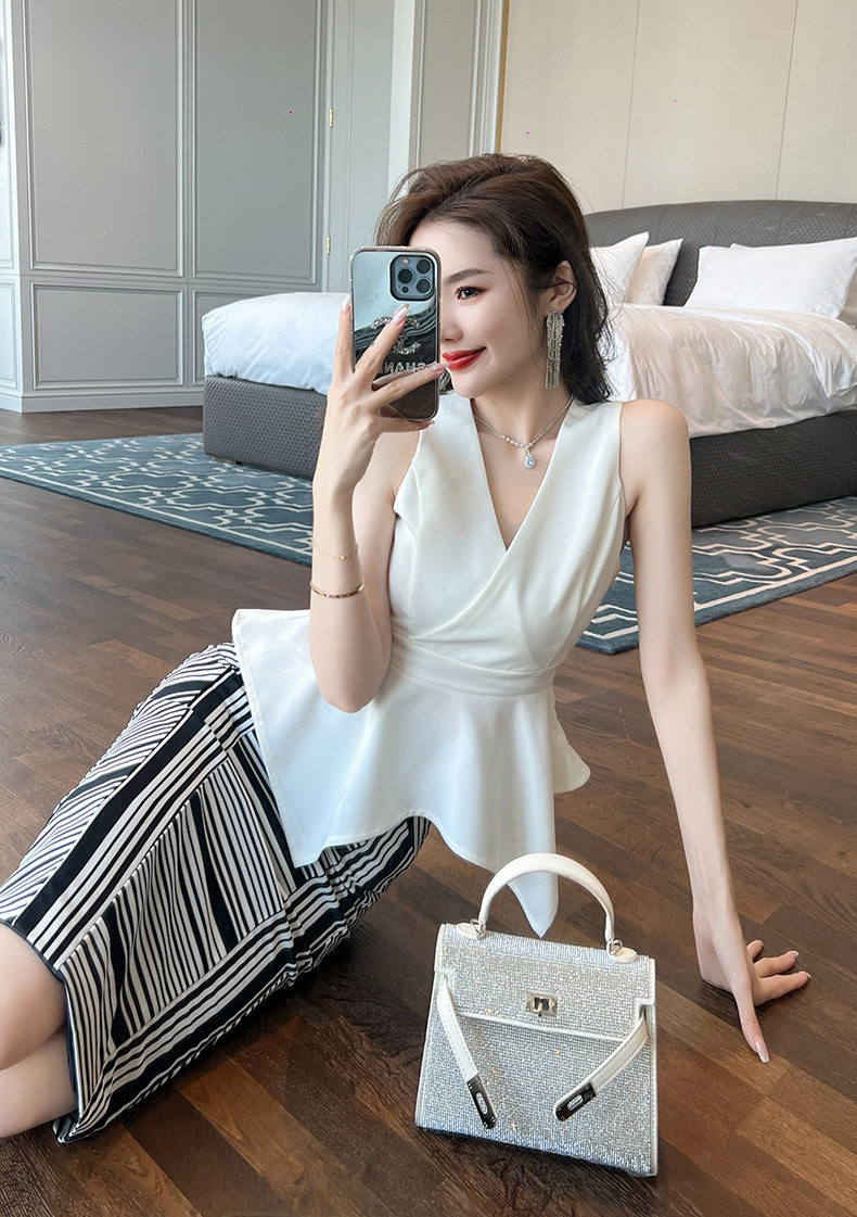 Chân váy bút chì nữ ôm eo cao sọc kẻ trắng đen dáng midi — [Sọc đen trắng] chi tiết 5