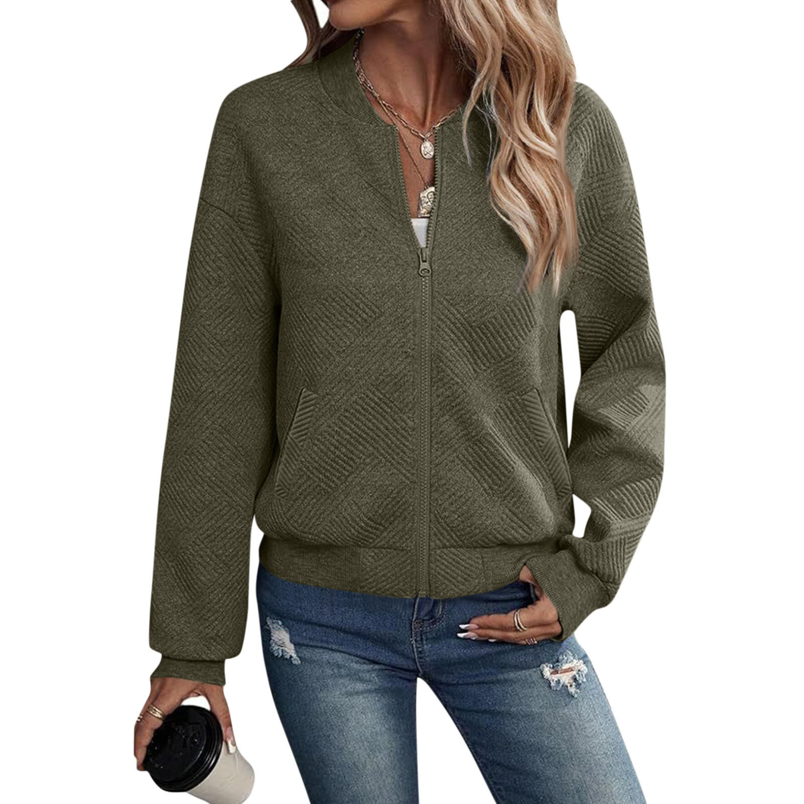 Autumn Long Sleeve Zipper Detail Cardigan Solid Color Lightweight Casual Style Wholesale Available
