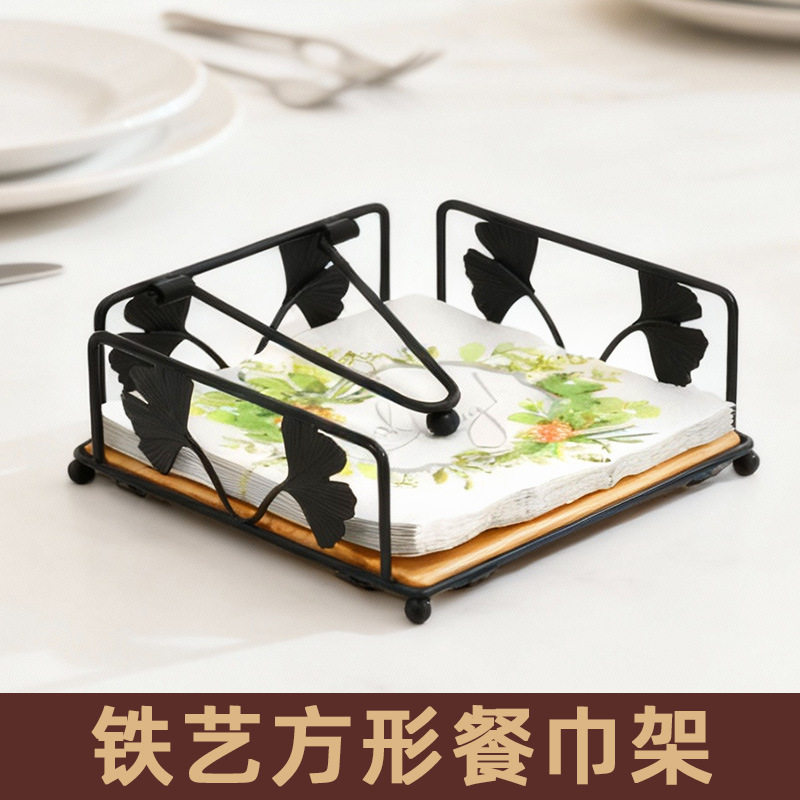 Iron Wooden Paper Towel Holder Square Paper Towel Holder Kitchen Storage Rack Hotel Paper Towel Storage and Organization Creative Paper Towel Box