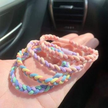 Simple Girl's Fresh Color Stitching Twist Head Rope Ball Head Tie Horse Tail Rubber Tendon High Elastic Children's Hair Accessories Hair Ring
