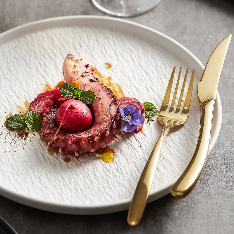 Creative Rock Pattern Ceramic Japanese Style Dish White Home Salad Light Luxury Western Food Dish with Side Commercial Steak Plate