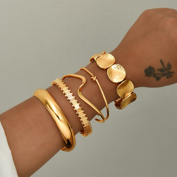 European and American Bracelet Cross-Border Exaggerated Leaf Glossy Bracelet Personalized Asymmetrical Stripesd Open Bracelet Jewelry