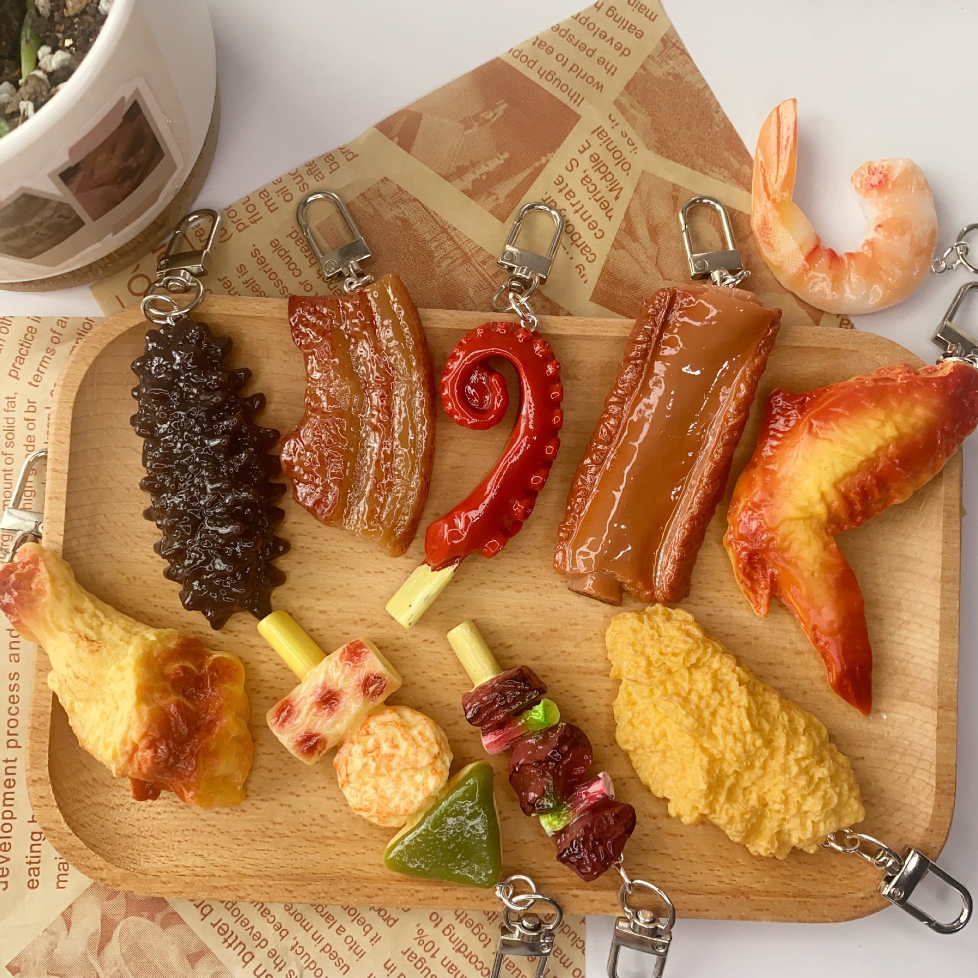 Simulated Meat Keychain Fried Chicken Barbecue Oden Food Toy Pendant Chicken Wings Ribs Food Model Bag Pendant