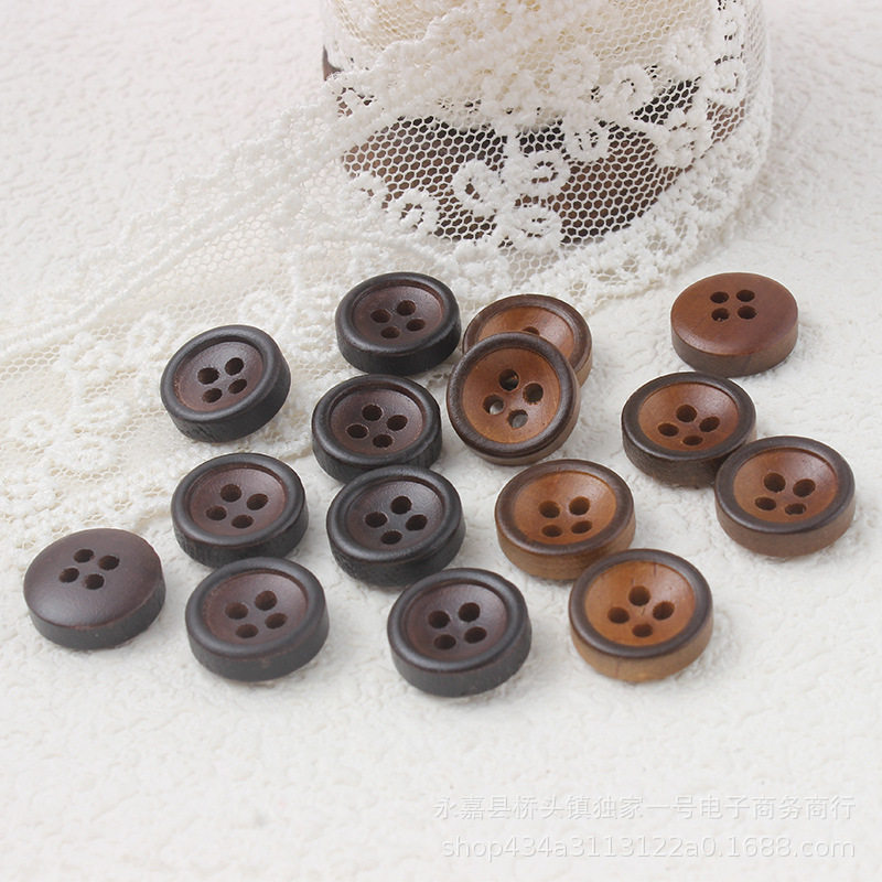 New in stock Thin Edge Bowl-shaped Two-color Wood Buckle All-match Decorative Shirt Small Button
