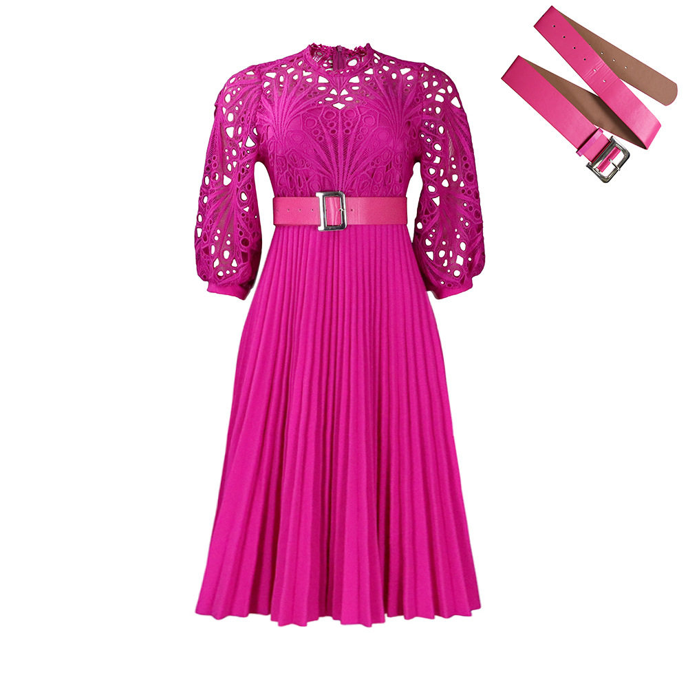 Plus Size Lace Hollow Out Pleated Dress Fashionable Elegant Sexy Perfect for Parties and Special Occasions