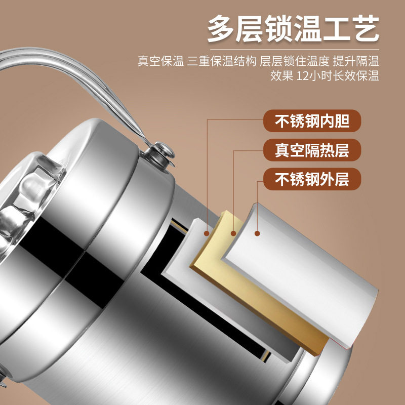 Stainless Steel Vacuum Heat Preservation Pot Thickened Large Capacity Heat Preservation Soup Bucket Household Office worker Lunch Box Gift