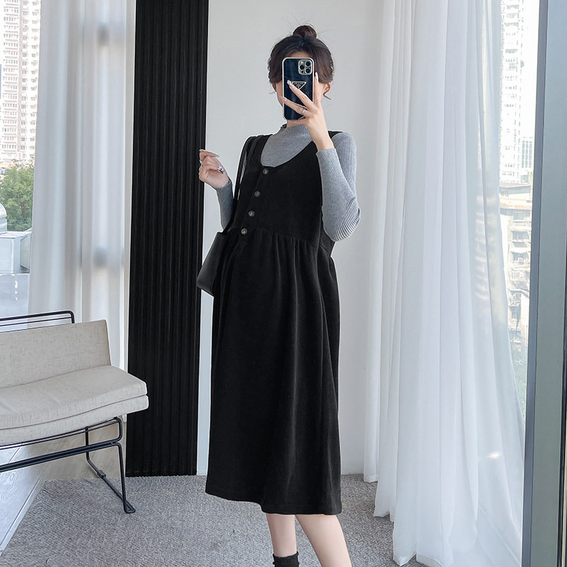 Maternity clothes Spring and Autumn New Korean style fashionable temperament age-reducing suspender skirt bottoming shirt two-piece set pregnant women dress