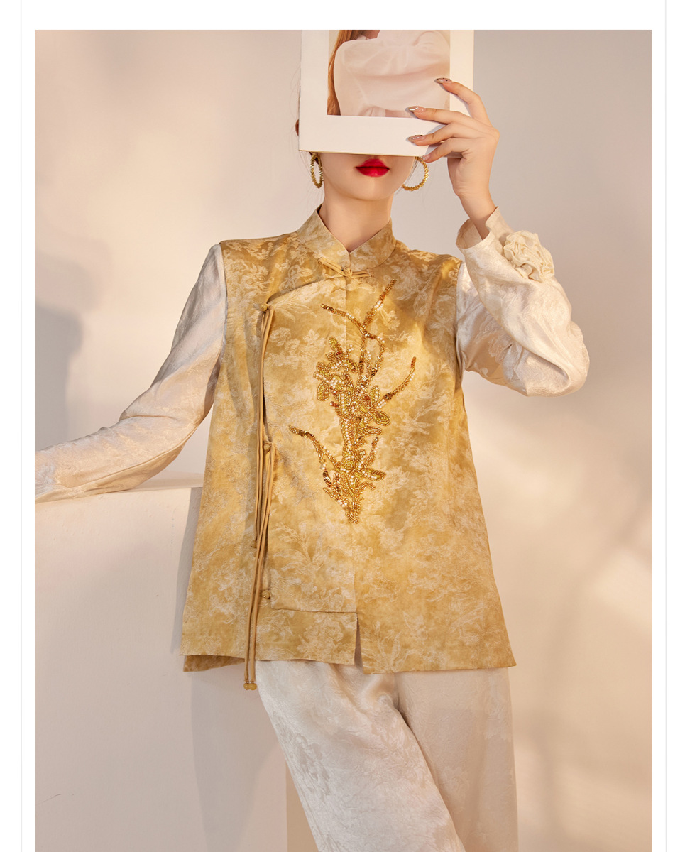 Áo vest nữ thêu thủ công cao cấp dáng rộng thanh lịch — Bột Tao Yao (Giao hàng trong 7 ngày), Bột Tao Yao (phát hành trong cùng ngày), Vàng Champagne (xuất xưởng trong ngày), Vàng sâm panh (giao hàng trong 7 ngày)