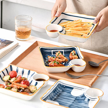 Japanese dumpling ceramic plate with vinegar dish dumpling special with dipping material grid plate nice dinner plate shrimp plate dumpling dish