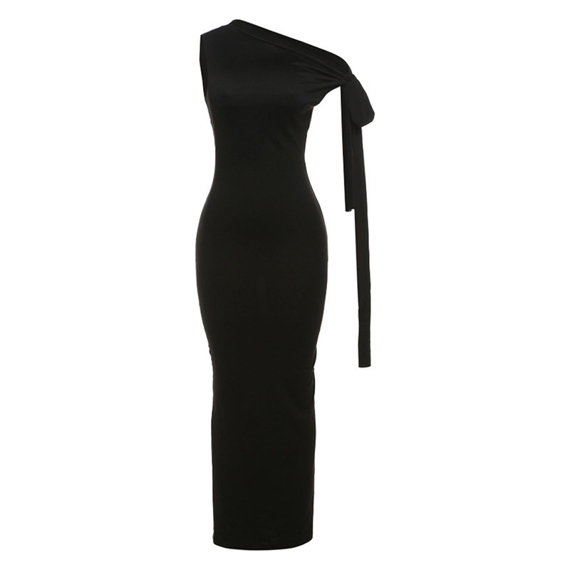 Sleeveless Bodycon Dress Solid Color Comfortable Fit Sexy Asymmetrical Shoulder Spring Summer Casual Wear Wholesale